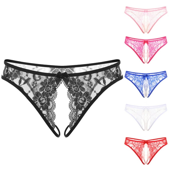 Elainilye Fashion Womens Bikini Underwear Cotton Sexy Underwear Thong Lace Bow Bikini Panties Pearl Silky Comfy Lace Brife,Blue