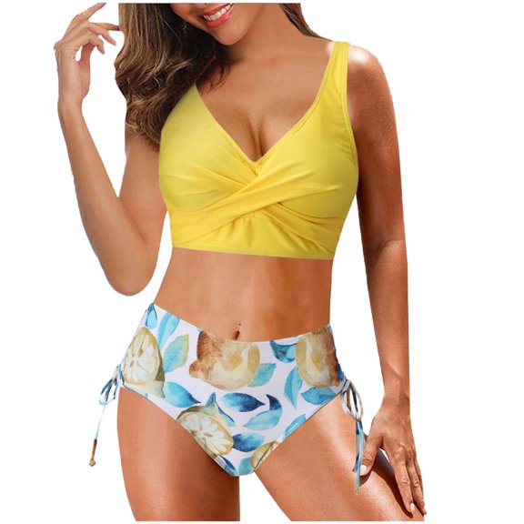 Elainilye Fashion Womens Bikinis Sexy Print Backless Bikini Bandage Two-Pieces Swimwear Swimsuit Beachwear Set,Yellow