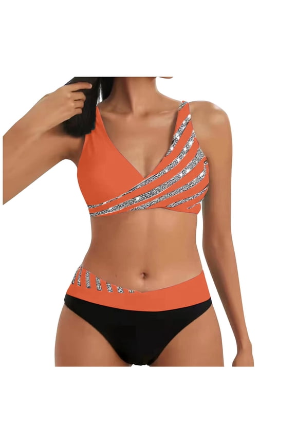 Fashion Womens Bikinis Summer Print Swimsuit Swimwear Beachwear Bikini Siamese Bathing Suit,Orange