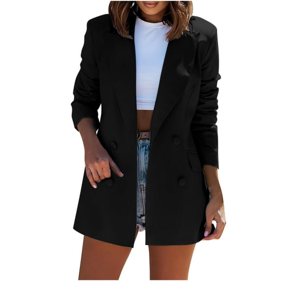 Elainilye Fashion Womens Blazer Jacket Business Attire Solid Color Long Sleeve Jacket Cardigan Top Office Blazers Jacket Coat,Black