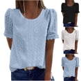 thumbnail image 1 of Elainilye Fashion Womens Blouse Rounk Neck Short Sleeve Blouse T-Shirt Lace Solid Loose Tops,White, 1 of 5