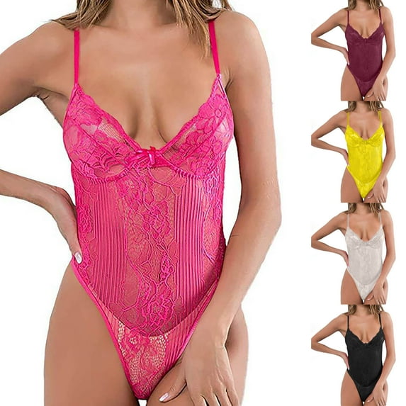 Elainilye Fashion Womens Bodysuit High Waisted Hollow Out Lace Waist Strap Deep V Low Cut Sexy and Jumpsuit,Yellow