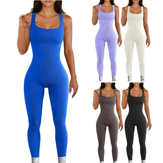 Elainilye Fashion Womens Bodysuit Yoga Rompers Ribbed Bodysuit for Women Sleeveless Shapewear Sexy Body Sculpting,Black