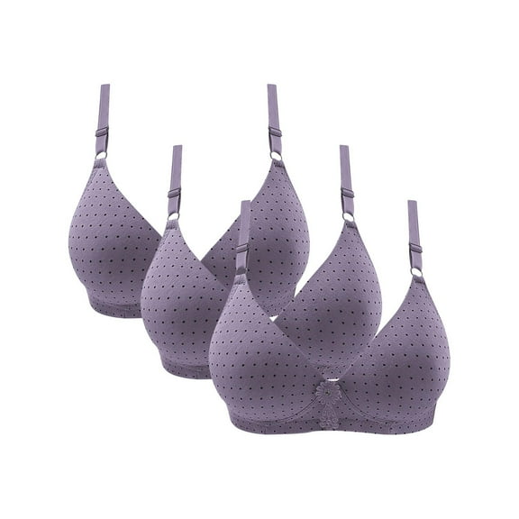 Elainilye Fashion Womens Bra 3pcs Embroidered Glossy Comfortable Breathable Bra Underwear Wirefree Gathered Bra Everyday,Purple