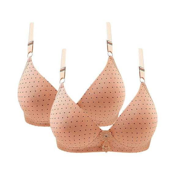 Elainilye Fashion Womens Bras 2pcs Embroidered Glossy Comfortable Breathable Bra Underwear Wirefree Gathered Bra,Brown