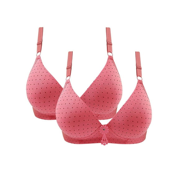 Elainilye Fashion Womens Bras 2pcs Embroidered Glossy Comfortable Breathable Bra Underwear Wirefree Gathered Bra,Red