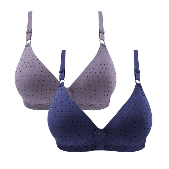 Elainilye Fashion Womens Bras 2pcs Embroidered Glossy Comfortable Breathable Bra Wirefree Gathered Underwear Daily Bra,Blue