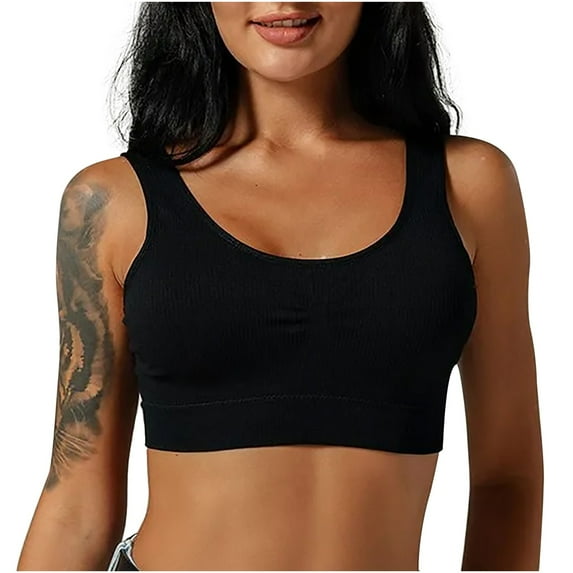 Elainilye Fashion Womens Bras Comfortable 2-Pack Bra No Underwire U-shaped Back Support Bra With Cheat Pad Everyday Underwear,Black