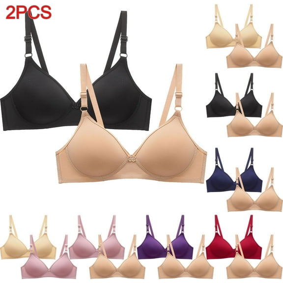 Elainilye Fashion Womens Bras No Underwire 2pcs Bra Soild Wire Free Underwear Everyday Bras Small Cup Underwear,Pink