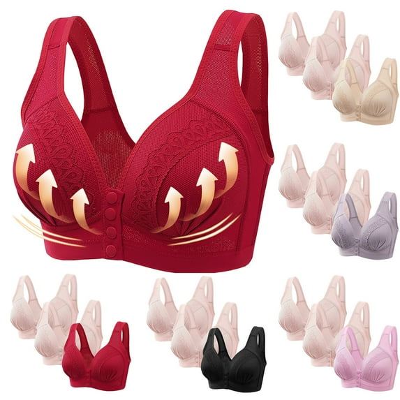 Elainilye Fashion Womens Bras No Underwire 3PC Traceless Underwear Comfortable Breathable Gathering Front Buckle Bra,Pink