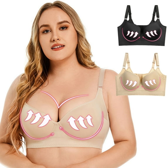 Elainilye Fashion Womens Bras No Underwire Full Support Underwear Comfortable Breathable Traceless Bra Gathering Bra,Black