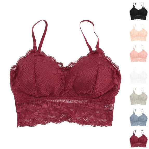 Elainilye Fashion Womens Bras No Underwire Full Support Underwear Lace Breathable Bra Underwear Padded Bras for Women,Red