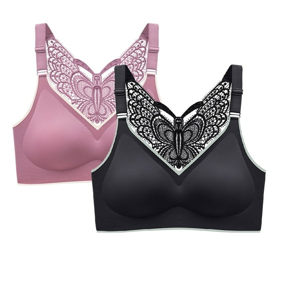 Elainilye Fashion Womens Bras Non-Underwire 2-Pack Beauty Back Bra Wire Free Underwears Cross-Back Sports Bra Lingerie,Black