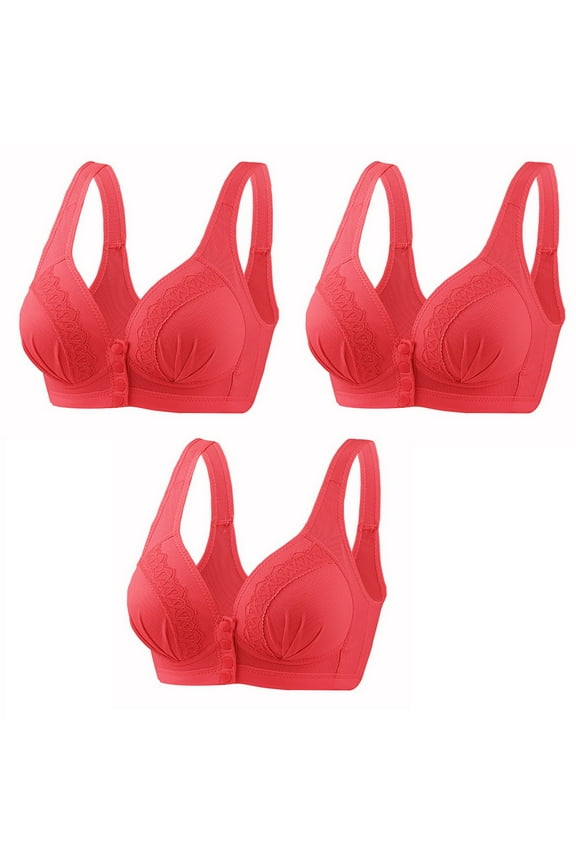 Fashion Womens Bras Non-Underwire 3pc Front Buckle Lift Bra Nursing Bra Vest Back Adjustment Yoga Running Bra,Red