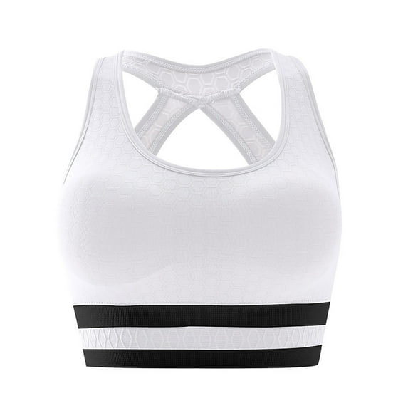 Elainilye Fashion Womens Bras Sports Bra Tank Top Seamless Back Gathering Wireless Shockproof Running Fitness Yoga Bra,White