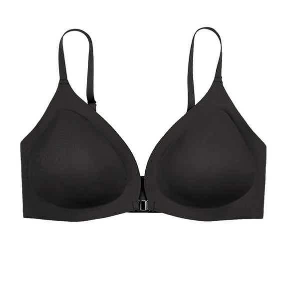 Elainilye Fashion Womens Bras Wirefree Traceless Comfortable Breathable Bra Gathering Front Opening Buckle Bra Underwear,Black