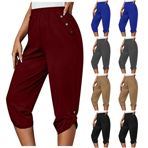 Elainilye Fashion Womens Capris Casual Loose Soft Solid Color Mid Waist Thin Lace Up Pants,Gray