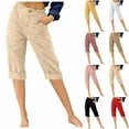 thumbnail image 1 of Elainilye Fashion Womens Capris Loose High Waist Straight Leg Pants Casual Workout Pants Capris,Red, 1 of 4