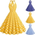 thumbnail image 1 of Elainilye Fashion Womens Casual Dresses Court Contrast High Collar Polka Dotted Large Dress Formal Dress,Yellow, 1 of 7
