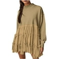 thumbnail image 1 of Elainilye Fashion Womens Casual Dresses Oversized Sweatshirt Dress Long Sleeve Crewneck Pullover Tops Sweatshirts Mini Dress,Brown, 1 of 9