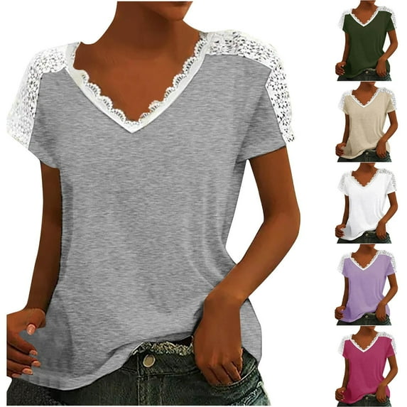 Elainilye Fashion Womens Casual Tops Summer V-neck Bow Short Sleeved T-Shirts Shirt Top Blouse,Green