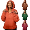 thumbnail image 1 of Elainilye Fashion Womens Coats Puffer Jacket Lightweight Long Sleeve Cotton Coat Casual Winter Warm Hoodie Padded Coat With Pocket,Red, 1 of 9