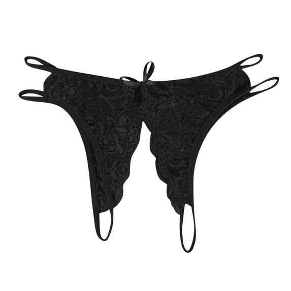 Elainilye Fashion Womens Crotchless Panties Set Sexy Transparent Underwear Sling Solid Color Thong Underwear,Black