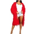 thumbnail image 1 of Elainilye Fashion Womens Dress Knitted Solid Color Long Sleeved Cardigan Casual Long Tassel Round Neck Long Sleeved Dress,Red, 1 of 5