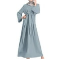 thumbnail image 1 of Elainilye Fashion Womens Dress Long Sleeve Neck Belt Dress Solid Robe Vintage Elegant Kaftan Party Dress,Blue, 1 of 8