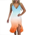 thumbnail image 1 of Elainilye Fashion Womens Dress Sexy V-Neck Sleeveless Ruffle Low-cut Slit Sling Dresses Party Club Dress,Orange, 1 of 4
