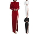 thumbnail image 1 of Elainilye Fashion Womens Dress Spring Sexy Casual Round-Neck Solid Slimming Split Long Dress Banquet Evening Dress,Red, 1 of 7