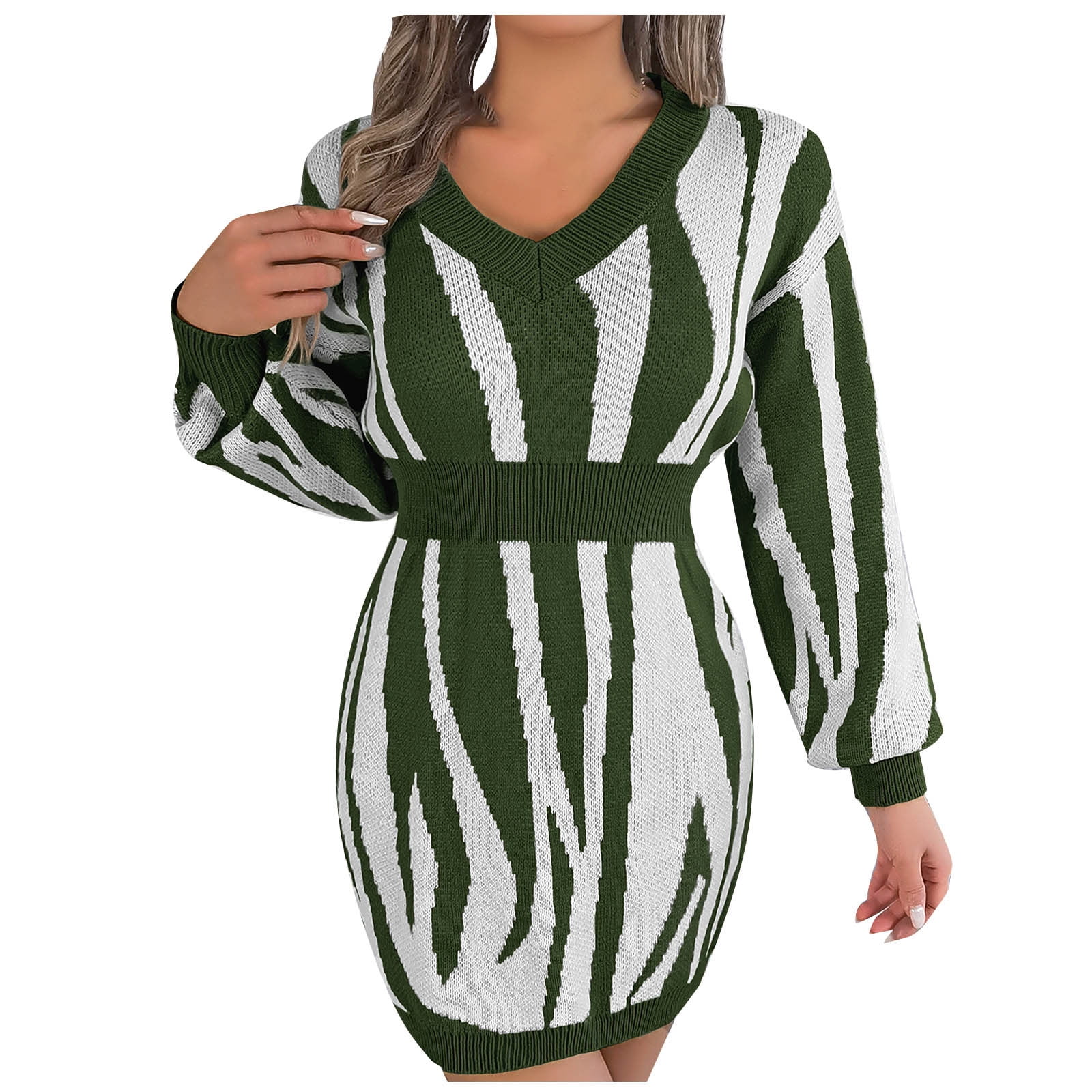 Elainilye Fashion Womens Dresses Casual Long Sleeve Dress V-Neck Ladies ...