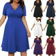 thumbnail image 1 of Elainilye Fashion Womens Dresses Casual Plus Size V-Neck Solid Short Sleeve Boho Dress Dress with Pockets,Green, 1 of 7