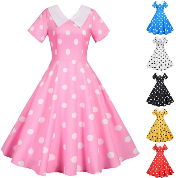 Elainilye Fashion Womens Dresses Court Contrast High Collar Polka Dotted Large Dress Formal Dress,Blue