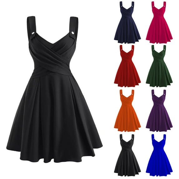 Elainilye Fashion Womens Dresses Solid Color Strap Dress Sleeveless V-neck Dress Date Night Dress,Pink