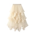 thumbnail image 1 of Elainilye Fashion Womens Fairy Skirt Asymmetrical Layered Gauze Skirt High Waisted Large Skirt Hem Gentle Skirt,Beige, 1 of 3