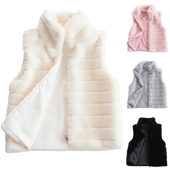 Elainilye Fashion Womens Faux Fur Coat Solid Color Stand Collar Faux Jacket Top Sleeveless Vest Jacket Coat,Pink