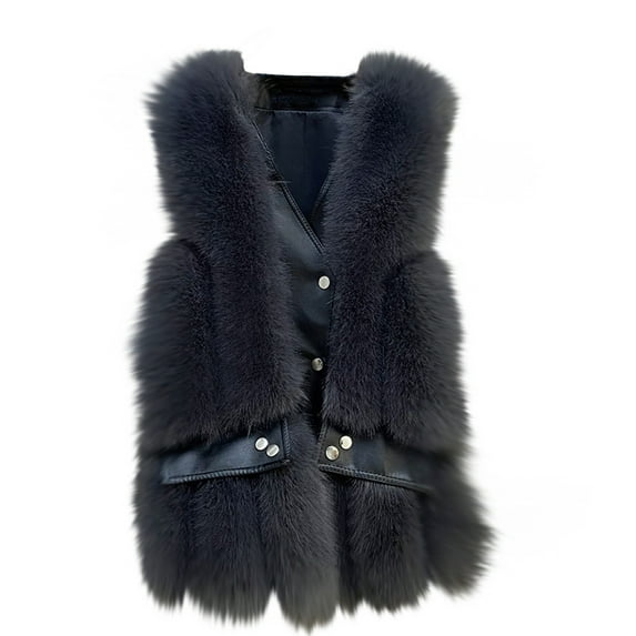 Elainilye Fashion Womens Faux-fur Vest Fall Winter Sleeveless Coat Zip Up Warm Jackets Outerwear With Pockets,Gray