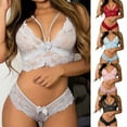 thumbnail image 1 of Elainilye Fashion Womens Lingerie Set Plus Size Lingerie Corset Lace Floral Bralette Bra with Thong Two Piece Underwear,White, 1 of 7