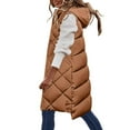 thumbnail image 1 of Elainilye Fashion Womens Long Puffer Vest Warm Pocket Hooded Coat Long Jacket Winter Sleeveless Down Parkas,Brown, 1 of 8