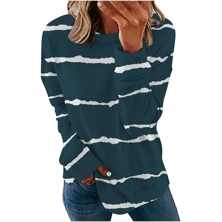 Elainilye Fashion Womens Long Sleeve Shirts Graphic Casual Tee Round Neck  Sweatshirt Pullover Top Loose Tunic Tops