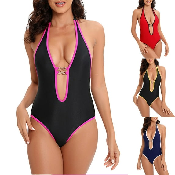 Elainilye Fashion Womens One Piece Swimsuits New Splicing Swimsuit Sexy Casual Bikini One Piece Swimsuit,Red