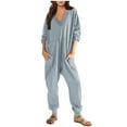 thumbnail image 1 of Elainilye Fashion Womens Onesie Pajamas Solid Color Casual Loose Fitting Jumpsuit Long Sleeved V-neck Jumpsuit Casual Pajamas,Gray, 1 of 9