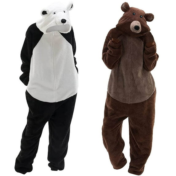 Elainilye Fashion Womens Onesie Pajamas Unisex Adult Bear Sleepwear Winter Pocket Loose Funny Thicken Pajamas,Brown