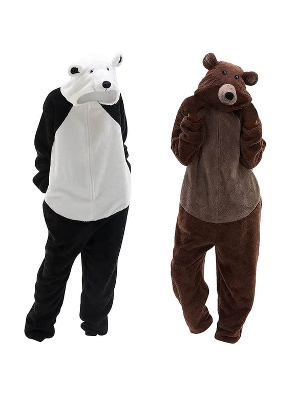 Fashion Womens Onesie Pajamas Unisex Adult Bear Sleepwear Winter Pocket Loose Funny Thicken Pajamas,Brown