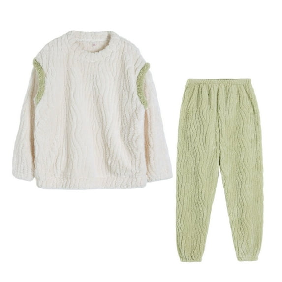 Elainilye Fashion Womens PJ Set Fall And Winter Thickened Pajama Set Home Wear Long Sleeve Sleepwear Trousers Pajama,Green