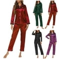 thumbnail image 1 of Elainilye Fashion Womens PJs Sets Home Wear Pajamas Two-Piece Suit Long Sleeve Tops Pants Pajama Set Homewear,Green, 1 of 4