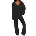 thumbnail image 1 of Elainilye Fashion Womens Pajama Set Two Piece Outfits Long Sleeve Solid Color Tops With High Waist Pants Baggy Warm Pajama Sets,Black, 1 of 7