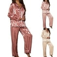 thumbnail image 1 of Elainilye Fashion Womens Pajama Sets Fall Casual Comfortable Button Long Sleeve Tops Elastic Waist Pants 2 Piece Pajamas,Pink, 1 of 6