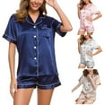thumbnail image 1 of Elainilye Fashion Womens Pajama Sets Silk Satin Pajamas Two-Piece Sleepwear Loungewear Button-Down Sets,Beige, 1 of 8